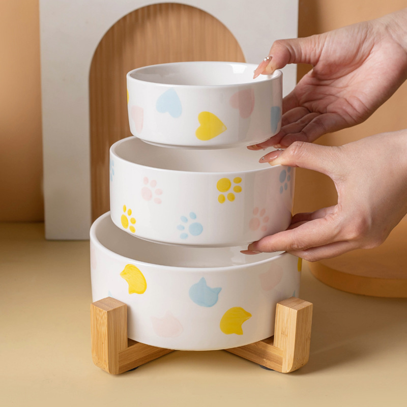 Ceramics Dog Bowl with Wood Ma - Baby Food Cat 评论和价格
